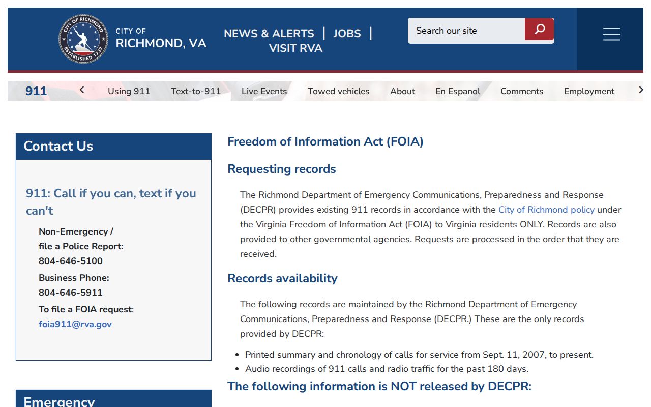 Richmond City police report records request information