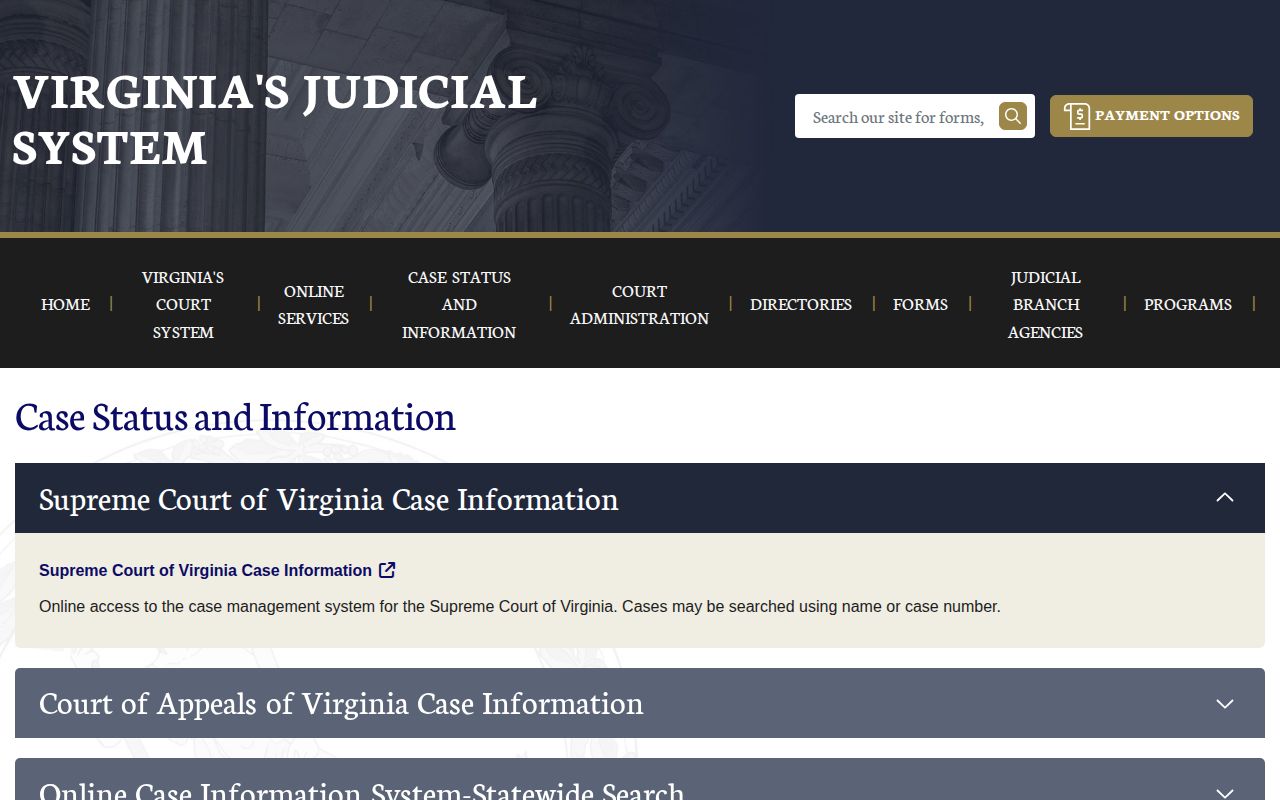 Virginia court case status resource for Richmond City booking disposition checks